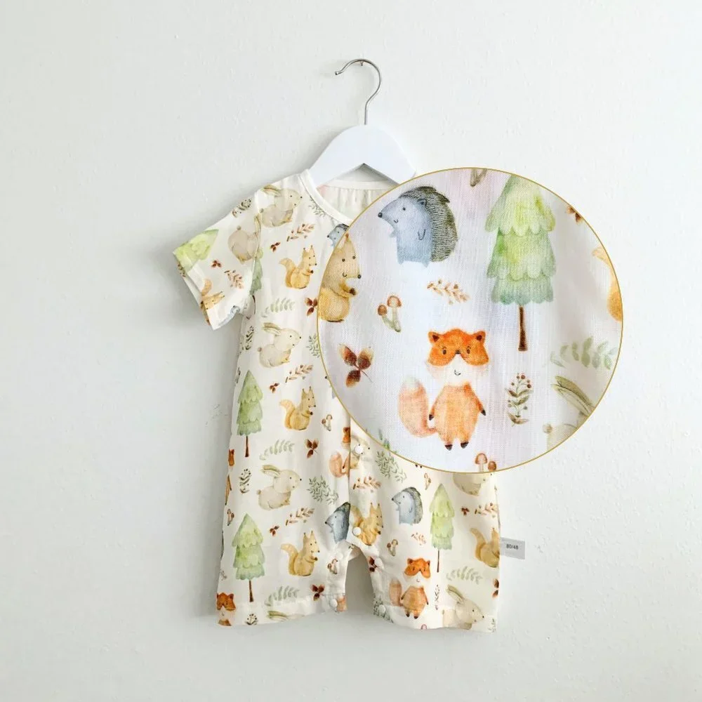 NWT Cute Baby Romper Shorts Sleep & Play Pajamas One-Piece Woodland Animals 6-9M